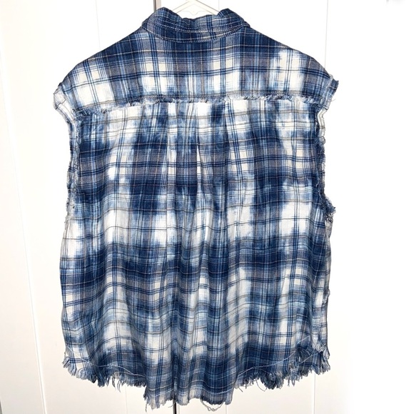 We The Free Free People Wave After Wave Plaid Button Down Sleeveless Shirt SizeM - Picture 4 of 8